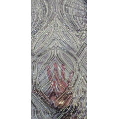 Tule Bordado Premium com Pedrarias Roxo Multicolor  HS70560 