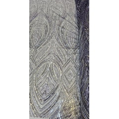 Tule Bordado Premium com Pedrarias Roxo Multicolor  HS70560 