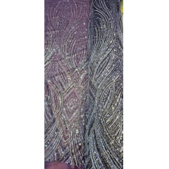 Tule Bordado Premium com Pedrarias Roxo Multicolor  HS70560 