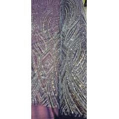 Tule Bordado Premium com Pedrarias Roxo Multicolor  HS70560 
