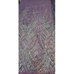 Tule Bordado Premium com Pedrarias Roxo Multicolor  HS70560 