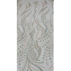 Tule Bordado Premium com Pedrarias Salmão com Verde Menta FS24F