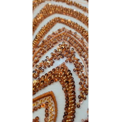 Tule Bordado Premium com Pedrarias Terracota  HS1055