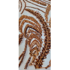 Tule Bordado Premium com Pedrarias Terracota  HS1055