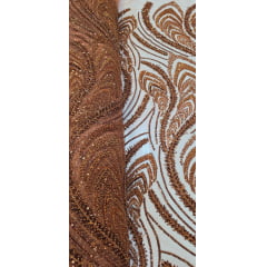 Tule Bordado Premium com Pedrarias Terracota  HS1055