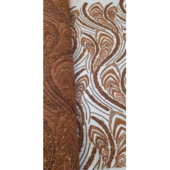 Tule Bordado Premium com Pedrarias Terracota  HS1055