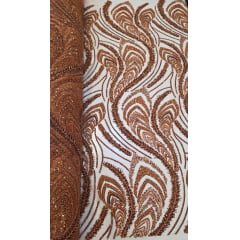Tule Bordado Premium com Pedrarias Terracota  HS1055