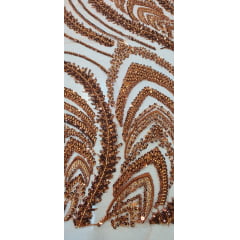Tule Bordado Premium com Pedrarias Terracota  HS1055