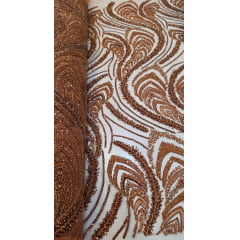 Tule Bordado Premium com Pedrarias Terracota  HS1055