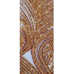Tule Bordado Premium com Pedrarias Terracota  HS2995 