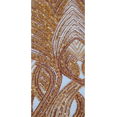 Tule Bordado Premium com Pedrarias Terracota  HS2995 