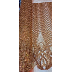 Tule Bordado Premium com Pedrarias Terracota  HS2995 