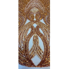 Tule Bordado Premium com Pedrarias Terracota  HS2995 