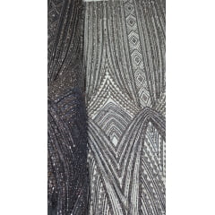 Tule Bordado Premium com Pedrarias Tons de Cinza HS4300