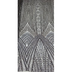 Tule Bordado Premium com Pedrarias Tons de Cinza HS4300 Tule Bordado Premium com Pedrarias Tons de Cinza HS4300