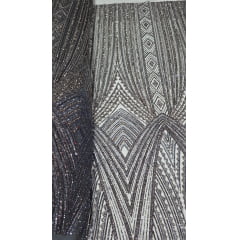 Tule Bordado Premium com Pedrarias Tons de Cinza HS4300