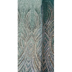 Tule Bordado Premium com Pedrarias Verde com Rosê Gold  HS70560 