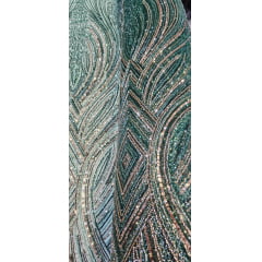 Tule Bordado Premium com Pedrarias Verde com Rosê Gold  HS70560 