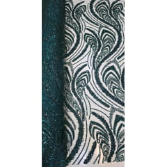 Tule Bordado Premium com Pedrarias Verde Esmeralda  HS1055