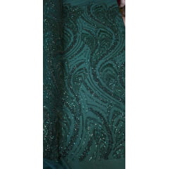 Tule Bordado Premium com Pedrarias Verde Esmeralda  HS1055