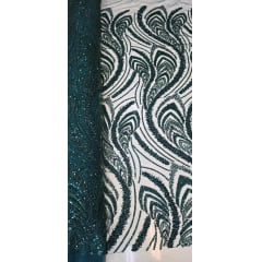 Tule Bordado Premium com Pedrarias Verde Esmeralda  HS1055