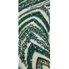 Tule Bordado Premium com Pedrarias Verde Esmeralda  HS1055