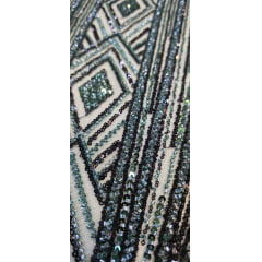 Tule Bordado Premium com Pedrarias Verde Floresta Multicolor HS4300