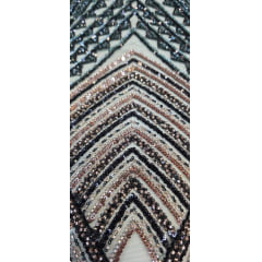 Tule Bordado Premium com Pedrarias Verde Floresta Multicolor HS4300
