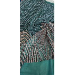 Tule Bordado Premium com Pedrarias Verde Floresta Multicolor HS4300