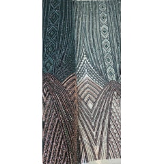 Tule Bordado Premium com Pedrarias Verde Floresta Multicolor HS4300