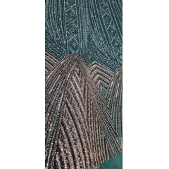 Tule Bordado Premium com Pedrarias Verde Floresta Multicolor HS4300