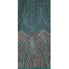 Tule Bordado Premium com Pedrarias Verde Floresta Multicolor HS4300