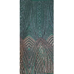 Tule Bordado Premium com Pedrarias Verde Floresta Multicolor HS4300
