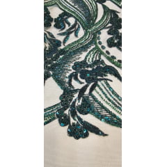 Tule Bordado Premium com Pedrarias Verde Floresta ST1191