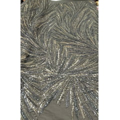 Tule Bordado Premium Com Pedrarias Verde Militar Com Dourado  HT97428