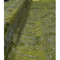 Tule Bordado Premium com Pedrarias Verde Oliva HS1869
