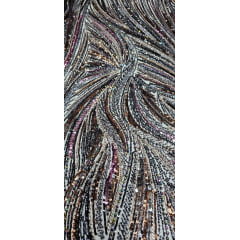 Tule Bordado Premium Elegance Paris Preto Furtacor Modelo 01424