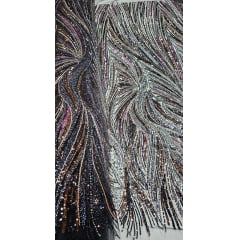 Tule Bordado Premium Elegance Paris Preto Furtacor Modelo 01424
