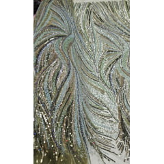 Tule Bordado Premium Elegance Paris Verde Militar Modelo 01424