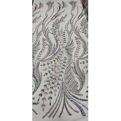 Tule Bordado Premium Rosê com Pedrarias Multicolor Lavanda e Cinza F932