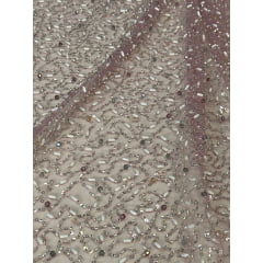 Tule Bordado Rosê com Pedrarias Multicolor JDST