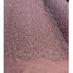 Tule Bordado Rosê com Pedrarias Multicolor JDST
