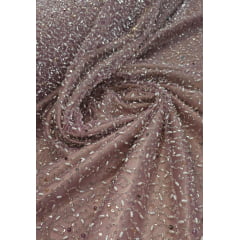 Tule Bordado Rosê com Pedrarias Multicolor JDST