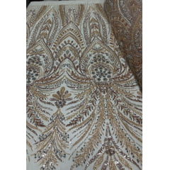 Tule Bordado Com Pedraria Super Luxo Gold HT97144