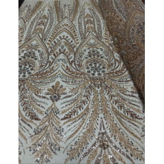 Tule Bordado Com Pedraria Super Luxo Gold HT97144
