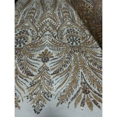 Tule Bordado Com Pedraria Super Luxo Gold HT97144