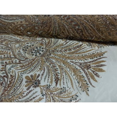 Tule Bordado Com Pedraria Super Luxo Gold HT97144