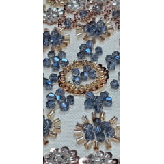 Tule Bordado Com Pedraria Super Luxo Gold HT97144