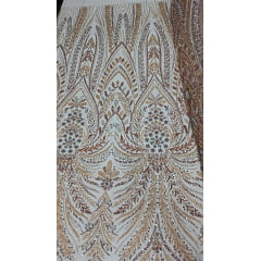 Tule Bordado Com Pedraria Super Luxo Gold HT97144