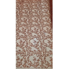 Tule com Glitter Diamond Flores e Galhos Terracota